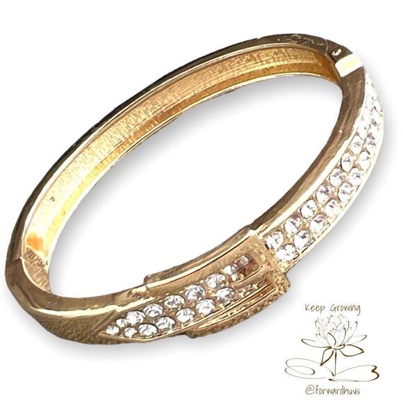 Gold Tone Rhinestone Embellished Hinge Bracelet - Picture 3 of 12